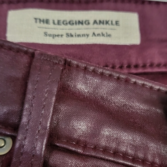 AG Super Skinny Burgundy Red Coated Faux Leather Jeans. - Picture 2 of 12